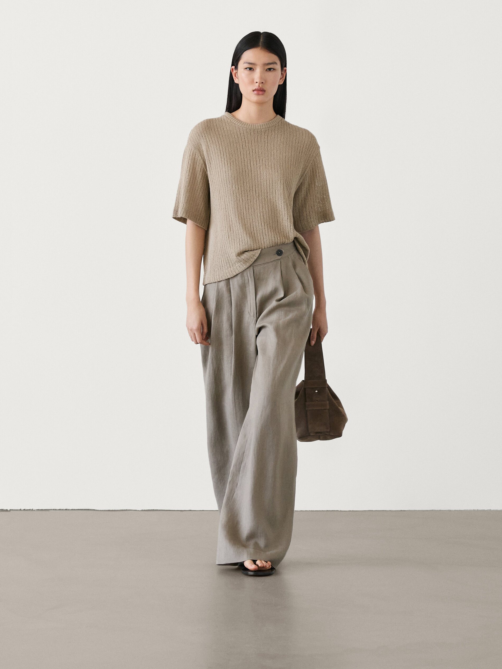 Ribbed textured short sleeve T-shirt | Massimo Dutti US