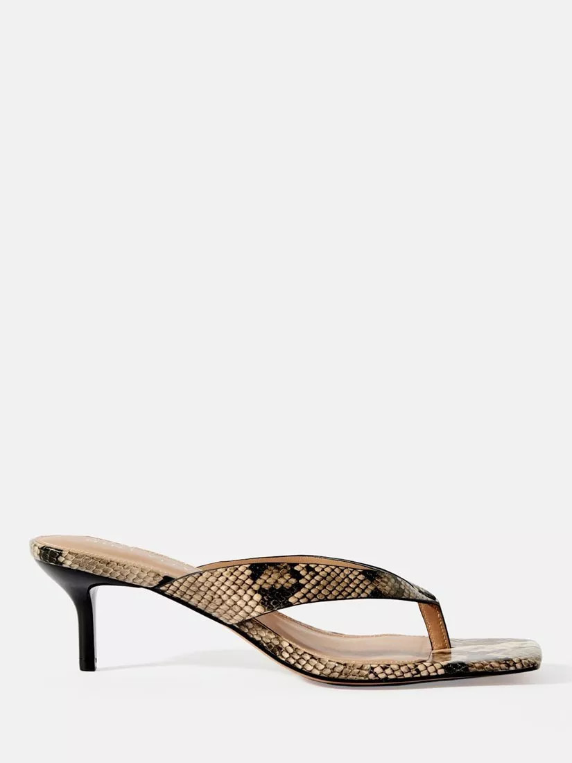 Mint Velvet Betty Leather Snake Print Kitten Heel Toe Post Sandals, Multi | John Lewis (UK)