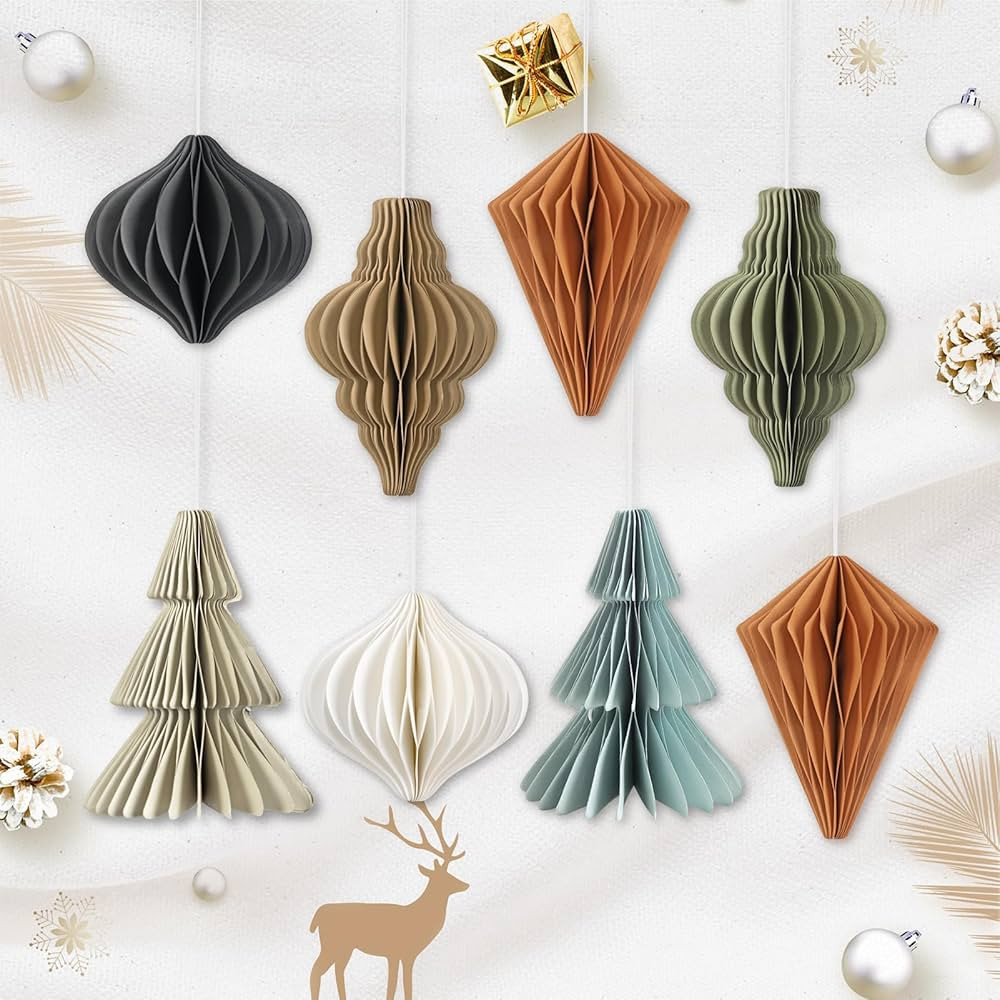 EASY JOY Christmas Party Decorations - 8 PCS Hanging Honeycomb Paper Ornaments Vintage Christmas ... | Amazon (US)
