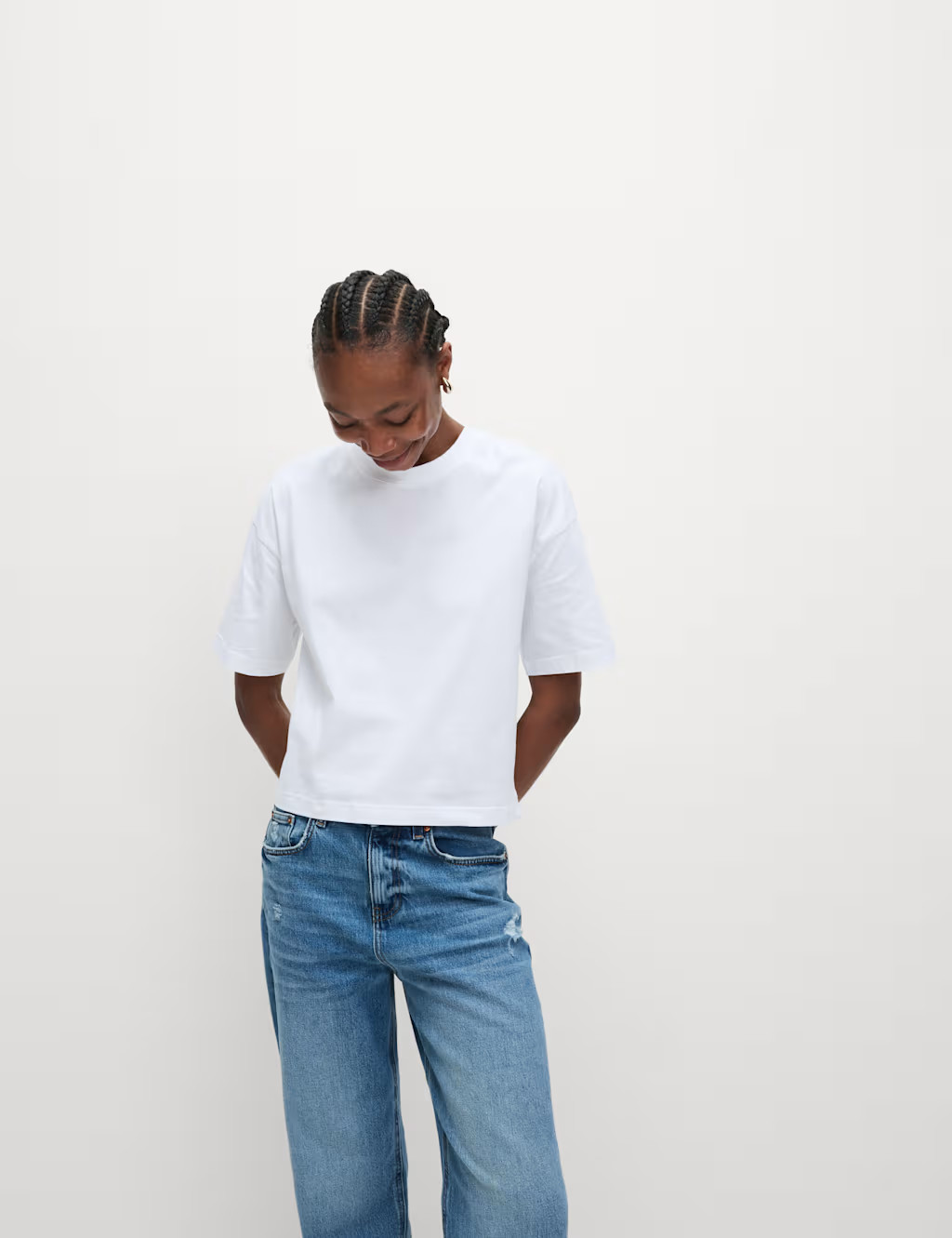 Pure Cotton Crew Neck Boxy T-Shirt | Marks & Spencer (UK)