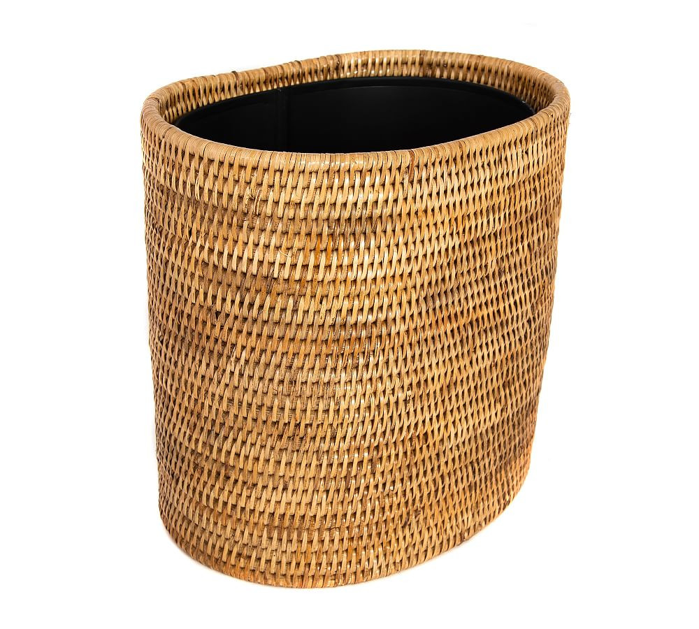 Tava Handwoven Rattan Oval Wastebasket with Metal Liner | Pottery Barn (US)