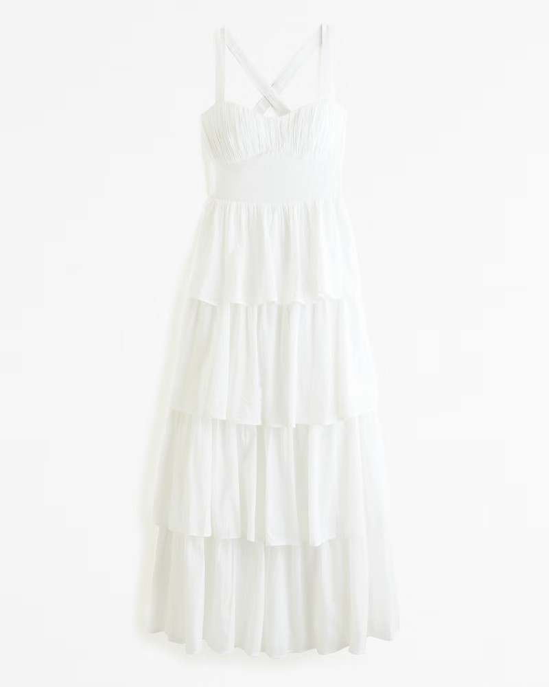 Lace-Up Back Tiered Maxi Dress | Abercrombie & Fitch (US)