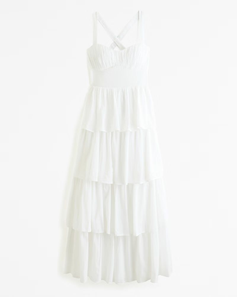 Women's Lace-Up Back Tiered Maxi Dress | Women's The A&F Wedding Shop | Abercrombie.com | Abercrombie & Fitch (US)
