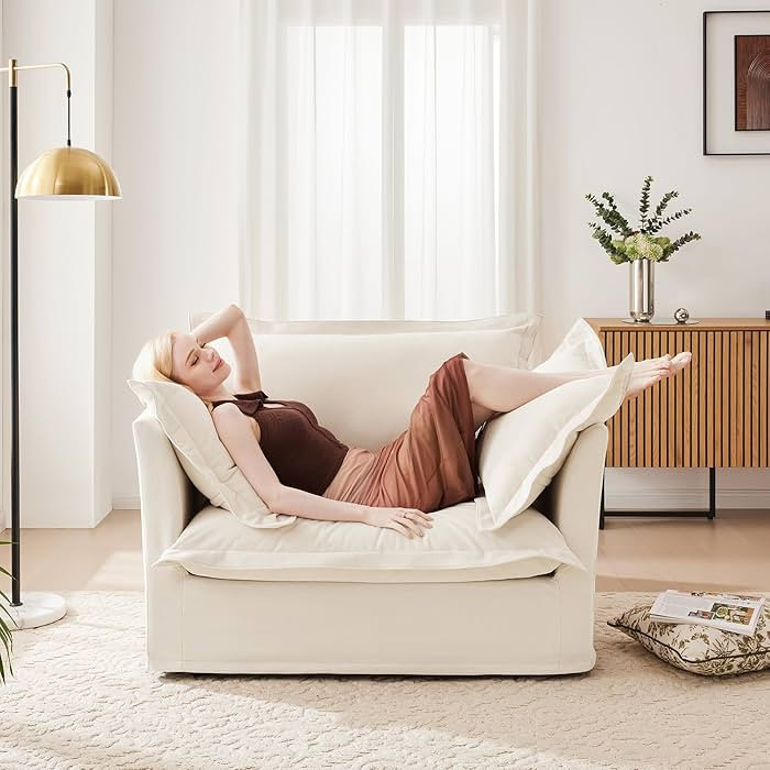 Chenille Oversized Accent Chair, 49” W Big Comfy Modular Cloud Chair, Cozy Armchair for Living ... | Amazon (US)