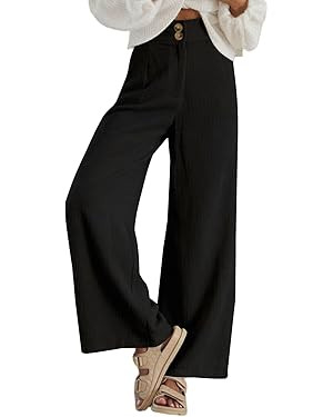 Sidefeel Corduroy Pants for Women 2024 Casual High Waisted Double Buttoned Stretchy Loose Fit Wid... | Amazon (US)