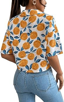 Floerns Women's All Over Print Button Down Short Sleeve Shirt Blouse Crop Top | Amazon (US)