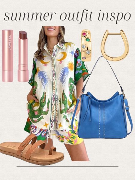 Amazon summer outfit inspo, two piece set, gold earrings, blue handbag, tote bag, sandals, lipstick, vacation outfit, casual outfit 


#LTKItBag #LTKFindsUnder50 #LTKStyleTip