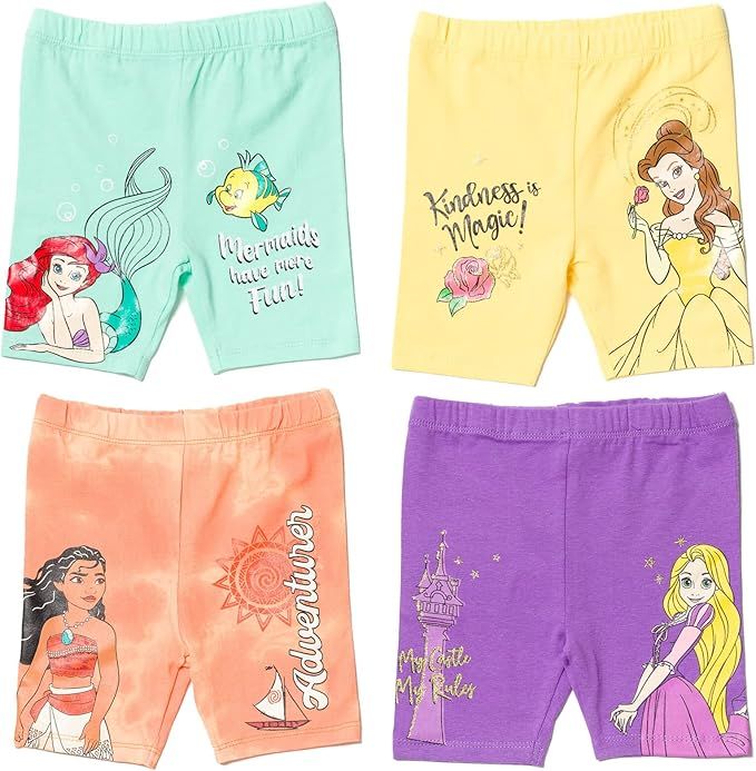 Disney Princess Ariel Belle Rapunzel Moana Girls 4 Pack Bike Shorts Toddler to Big Kid | Amazon (US)