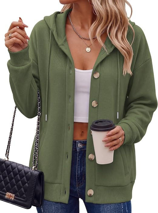 Zeagoo Hoodie for Women Hooded Sweatshirt Button Hoodies With Pockets Comfy Fleece Jackets 2026 F... | Amazon (US)