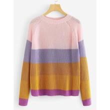 Plus Color Block Raglan Sleeve Sweater | SHEIN