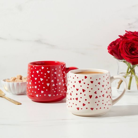 15oz 2pk Stoneware Hearts Mug Set - Threshold™ | Target