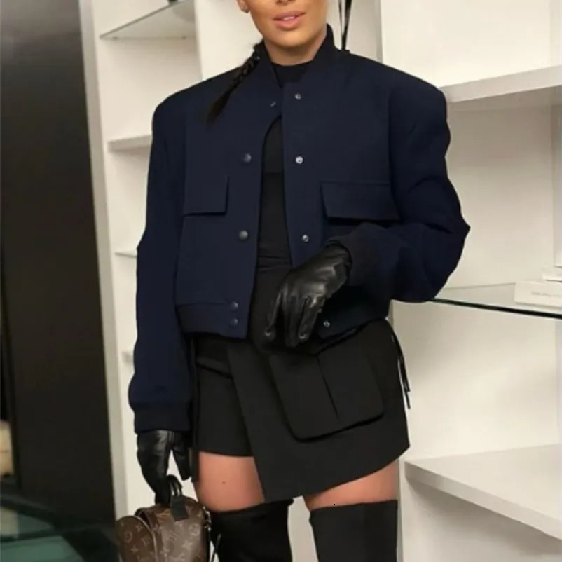 Women s Jackets Single Breated Bomber Jacket Coat Women Elegant Long Sleeve Large Pocket Short Sp... | DHGate