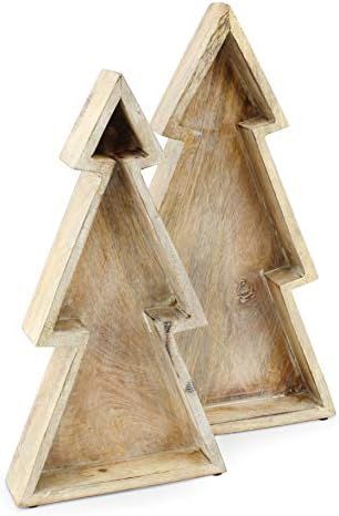 AuldHome Wooden Christmas Tree Trays (Nested Set of 2), Distressed Rustic Farmhouse Style Holiday... | Amazon (US)