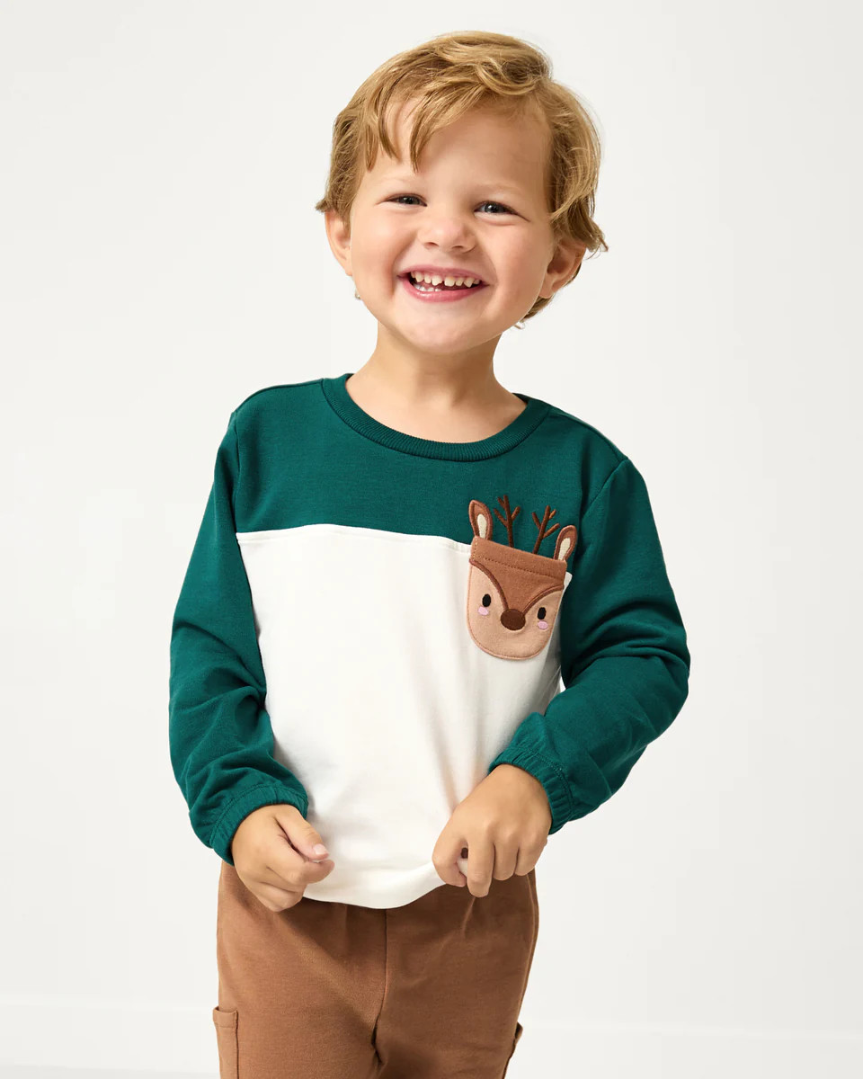 Reindeer Cinched Pocket Sweatshirt | Little Sleepies