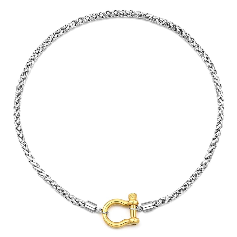 FEEL STYLE Heavy Screw Anchor Shackle Wheat Necklace - 18Inch Stainless Steel Foxtail Wheat Chain... | Amazon (US)