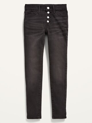 High-Waisted Built-In Tough Rockstar Super Skinny Button-Fly Black Jeggings for Girls | Old Navy (US)