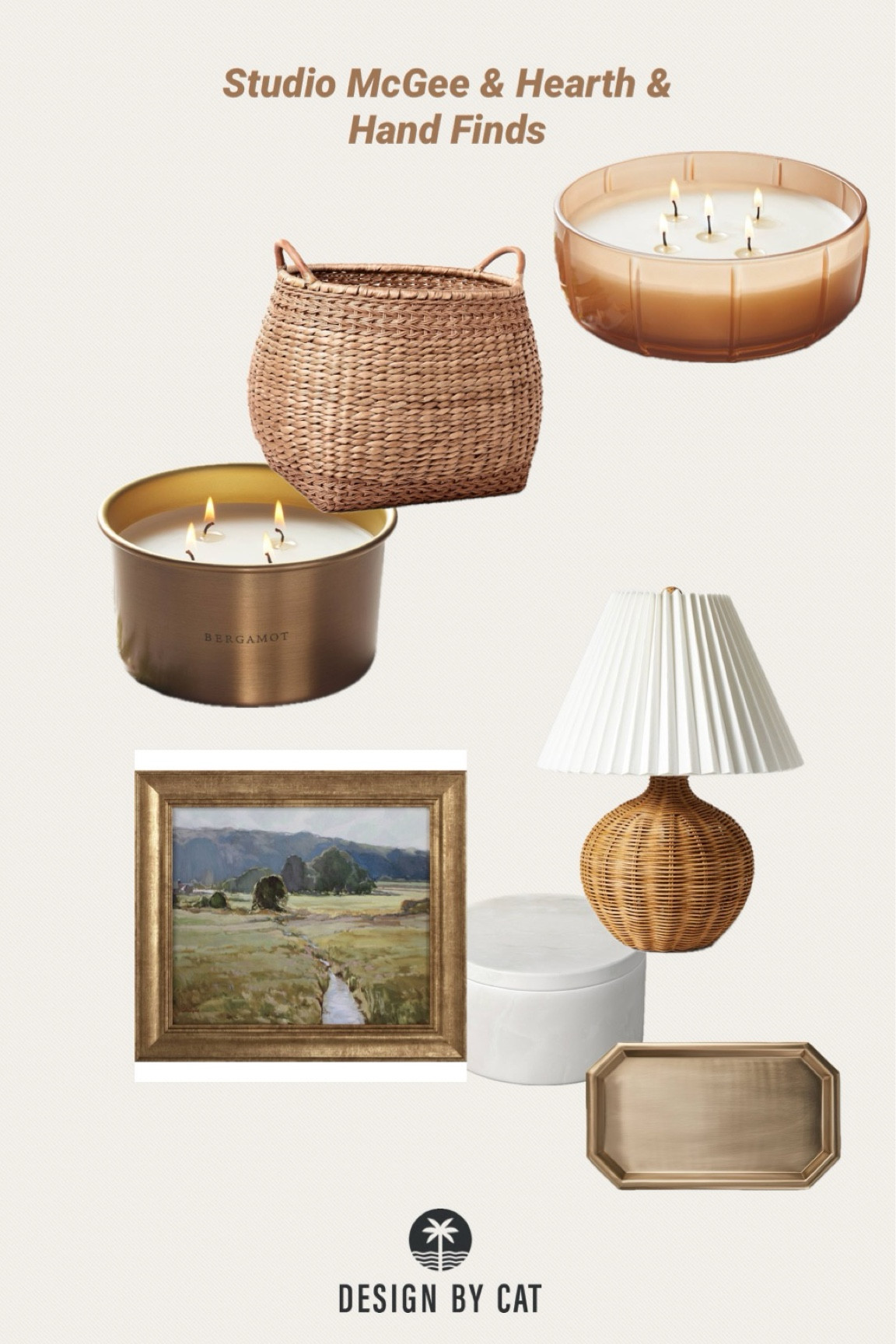 Threshold x Studio McGee
Heath & Hand x Magnolia Finds
Woven basket
Small rattan table lamp
Marble decorative table object
Good smelling candles
Brass Tray
Decorative Tray
Small wall art

#LTKhome