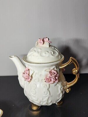 Cracker Barrel Tea Set Ivory Rose Porcelain Pink Gold Set Of 4 | eBay US
