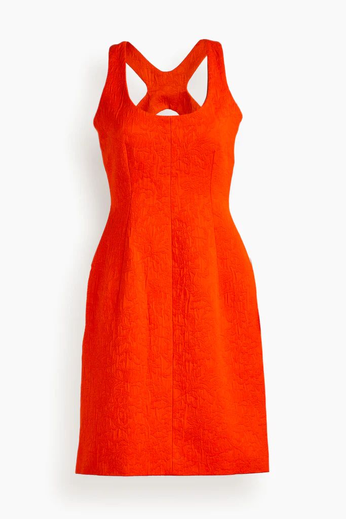 Floral Jacquard Sculpted Dress in Orange | Hampden Clothing