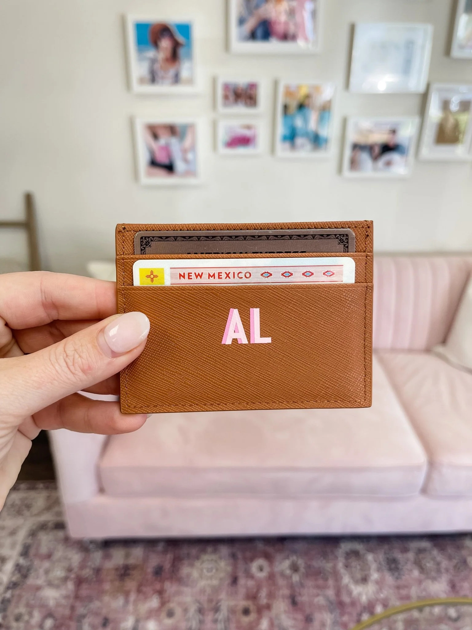 Tan Leather Cardholder | Sprinkled With Pink