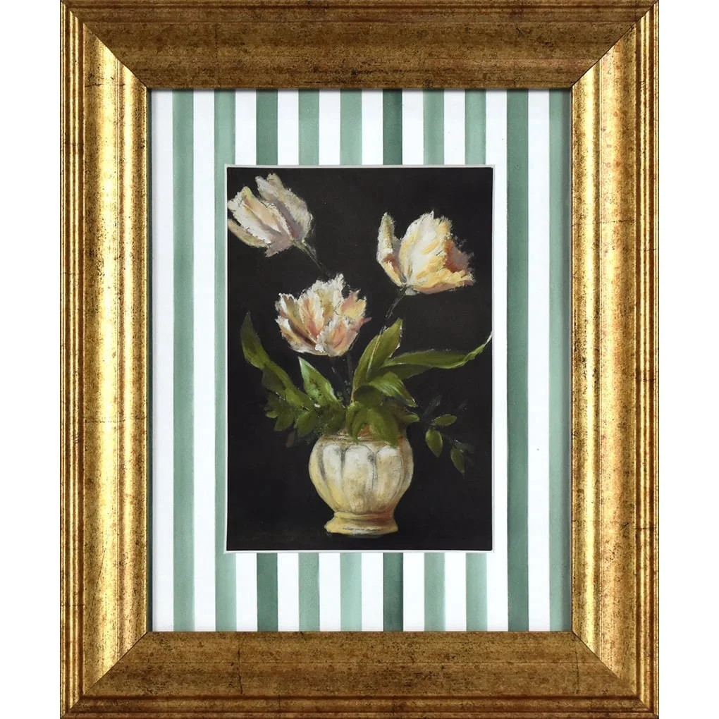 Home Decor Collection Moody Tulips with Watercolor Stripes Pine Green Vintage Antique Frame 10x12... | Walmart (US)