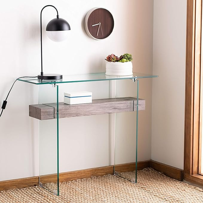 Safavieh Home Kayley Glass and Grey Oak Console Table | Amazon (US)