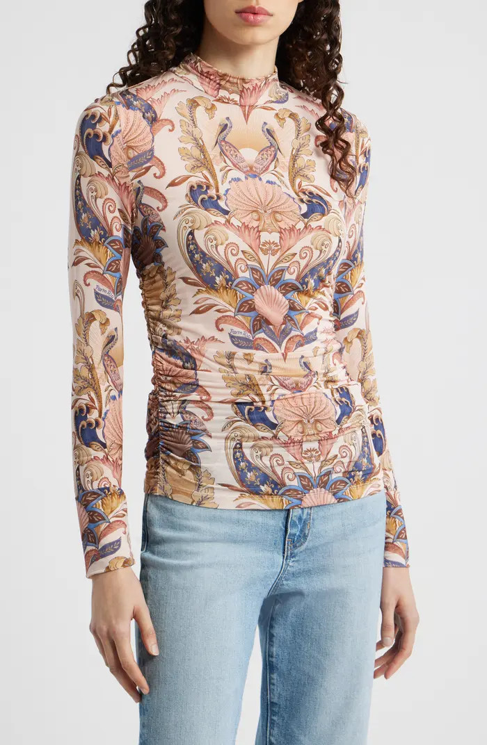 Sea Garden Ruched Mock Neck Top | Nordstrom