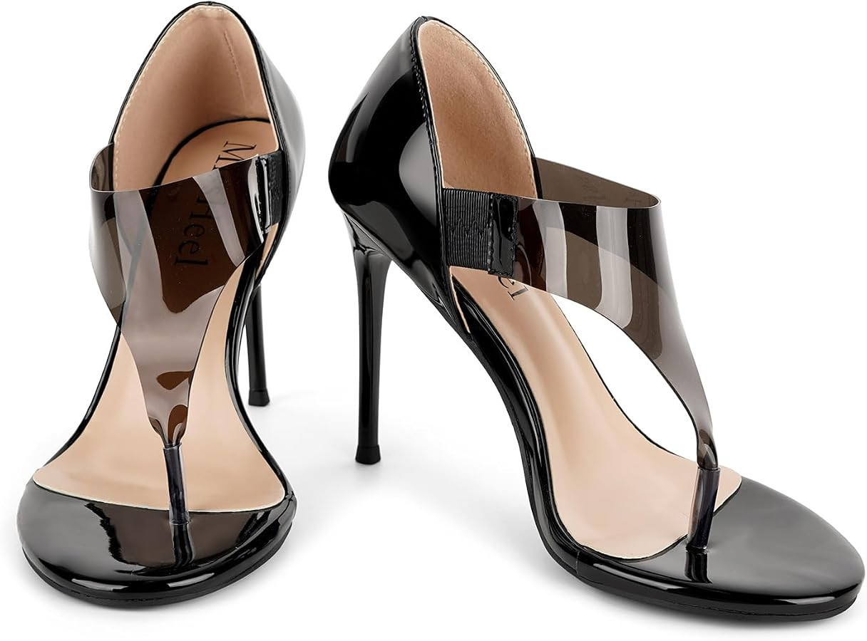 MissHeel Translucent Thong Strap Sandals Stiletto Heel Pump Shoes Dressy | Amazon (US)
