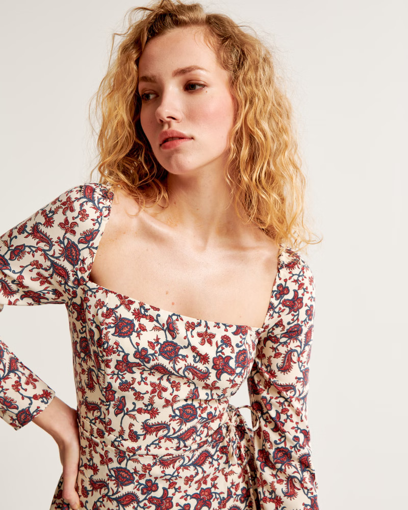 Long-Sleeve Wrap Mini Dress | Abercrombie & Fitch (US)