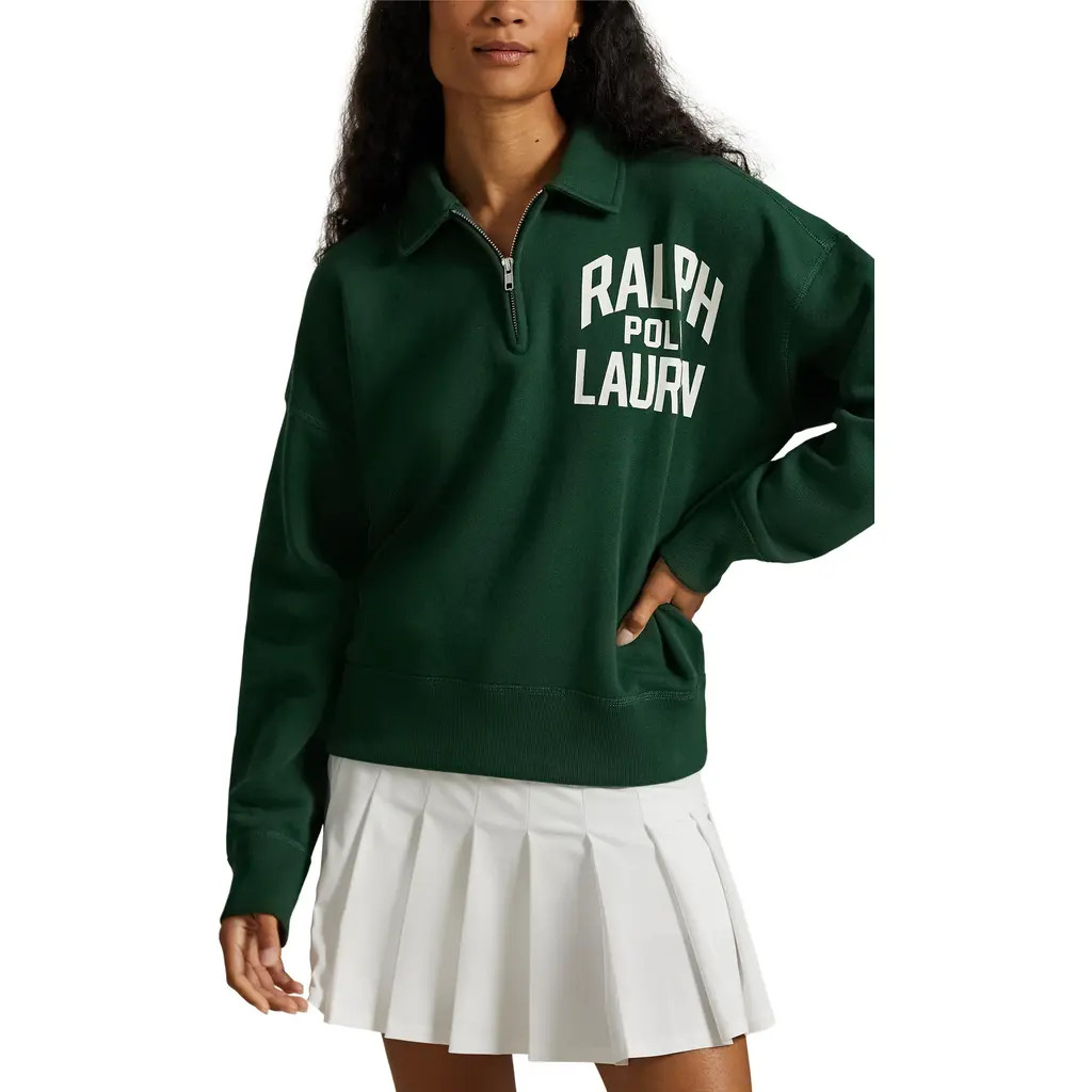 Polo Ralph Lauren Logo Fleece Quarter Zip in Northwest Pine at Nordstrom, Size Medium | Nordstrom