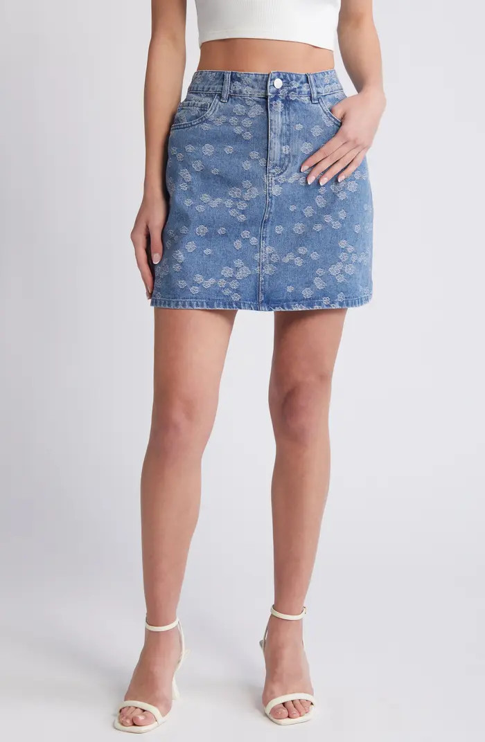 VERO MODA Nelle Floral Detail Denim Miniskirt | Nordstrom | Nordstrom