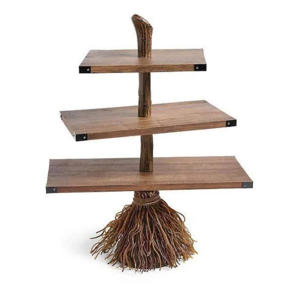 Halloween Creative Broom 3-Tier Tray Decor Cupcake Stand Wood Serving Tray Display Holders for Cu... | Walmart (US)