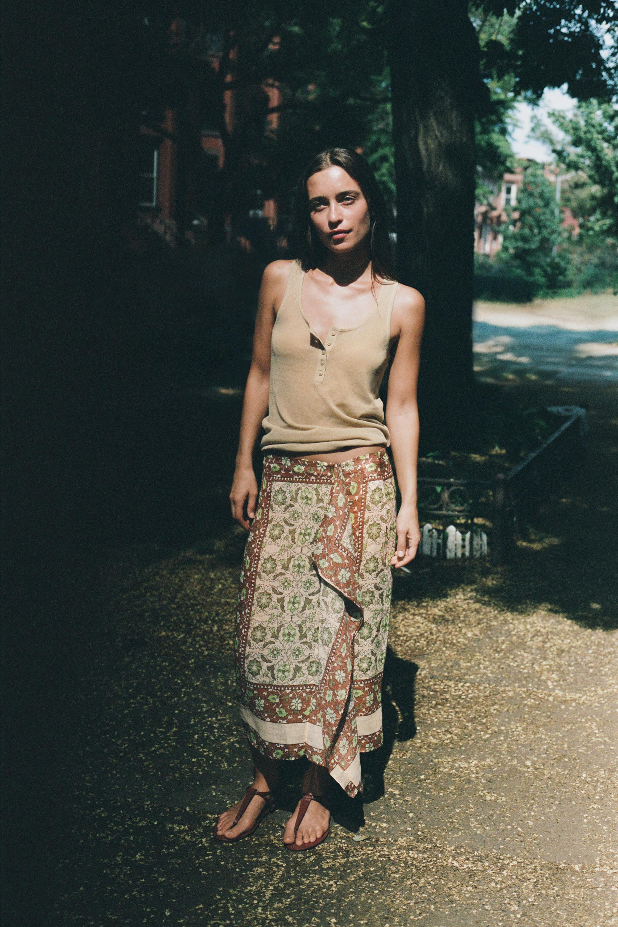 PRINTED RAMIE SARONG SKIRT | Zara US