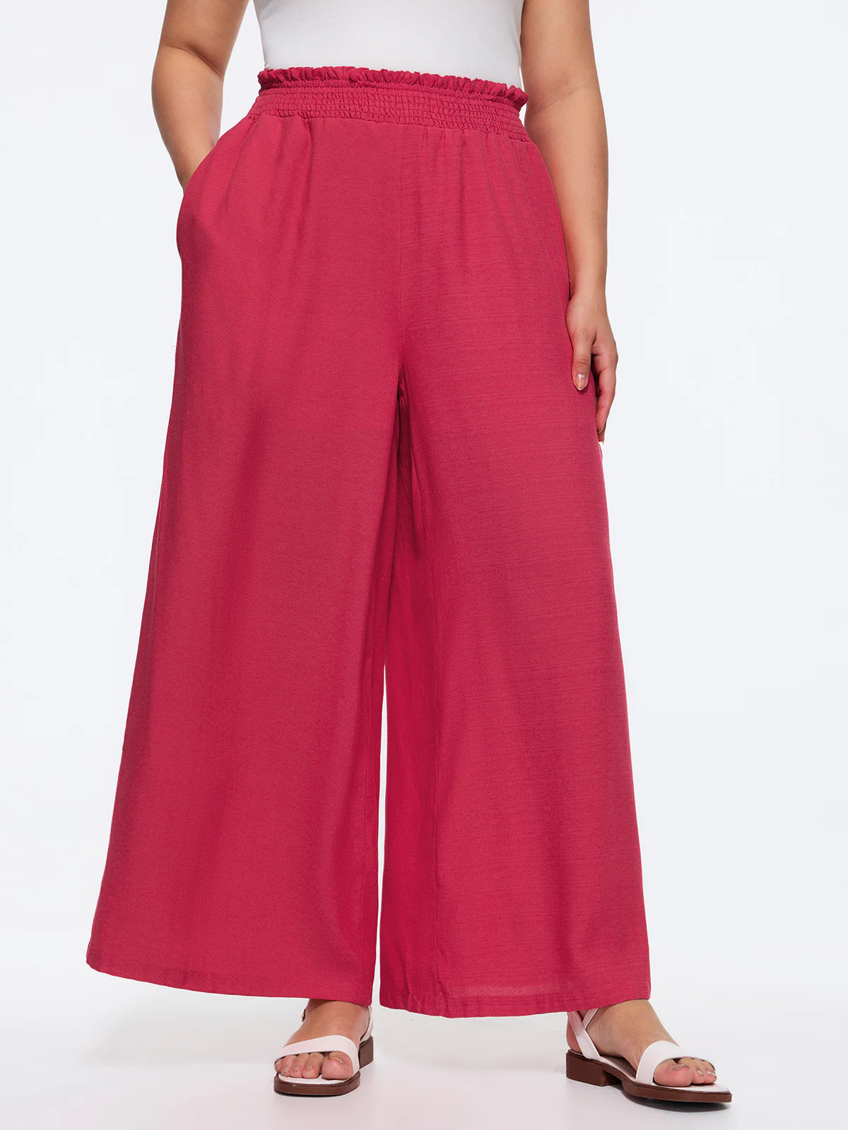 Wide Shirred Waistband Wide-Leg Pants | Bloomchic