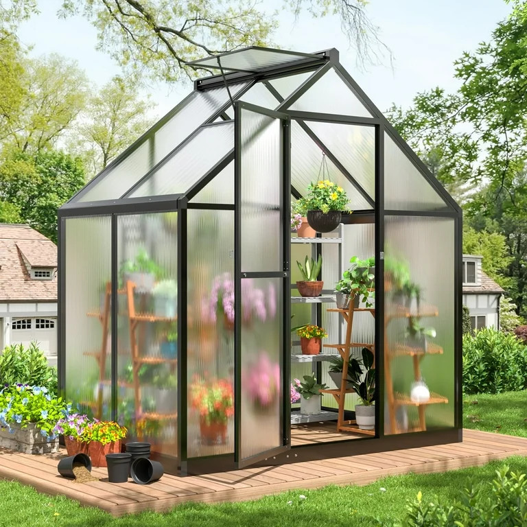 NETAJE 4'x6' Outdoor Greenhouse, Walk-in Polycarbonate Green House with Aluminum Frame for Backya... | Walmart (US)