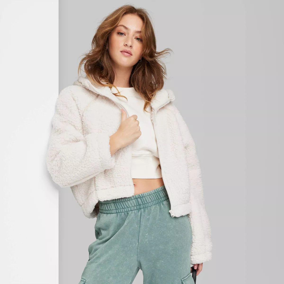 Women's Faux Shearling Full Zip-Up Sweatshirt - Wild Fable™ | Target