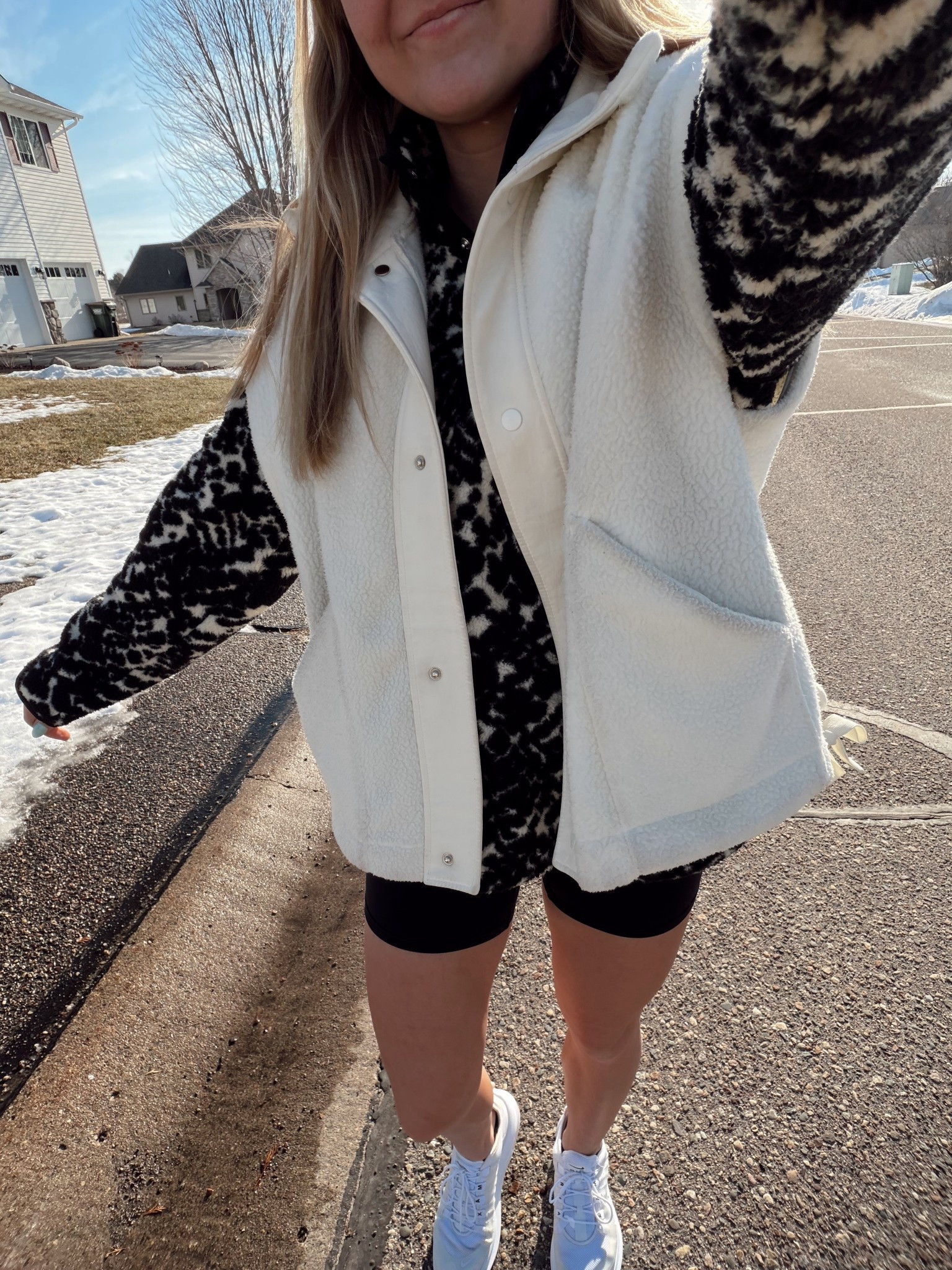 Sherpa size xl, vest size small, biker shorts size small, shoes size 8.5