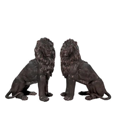 Bronze Sitting Lions Sculpture Pair | Wayfair North America