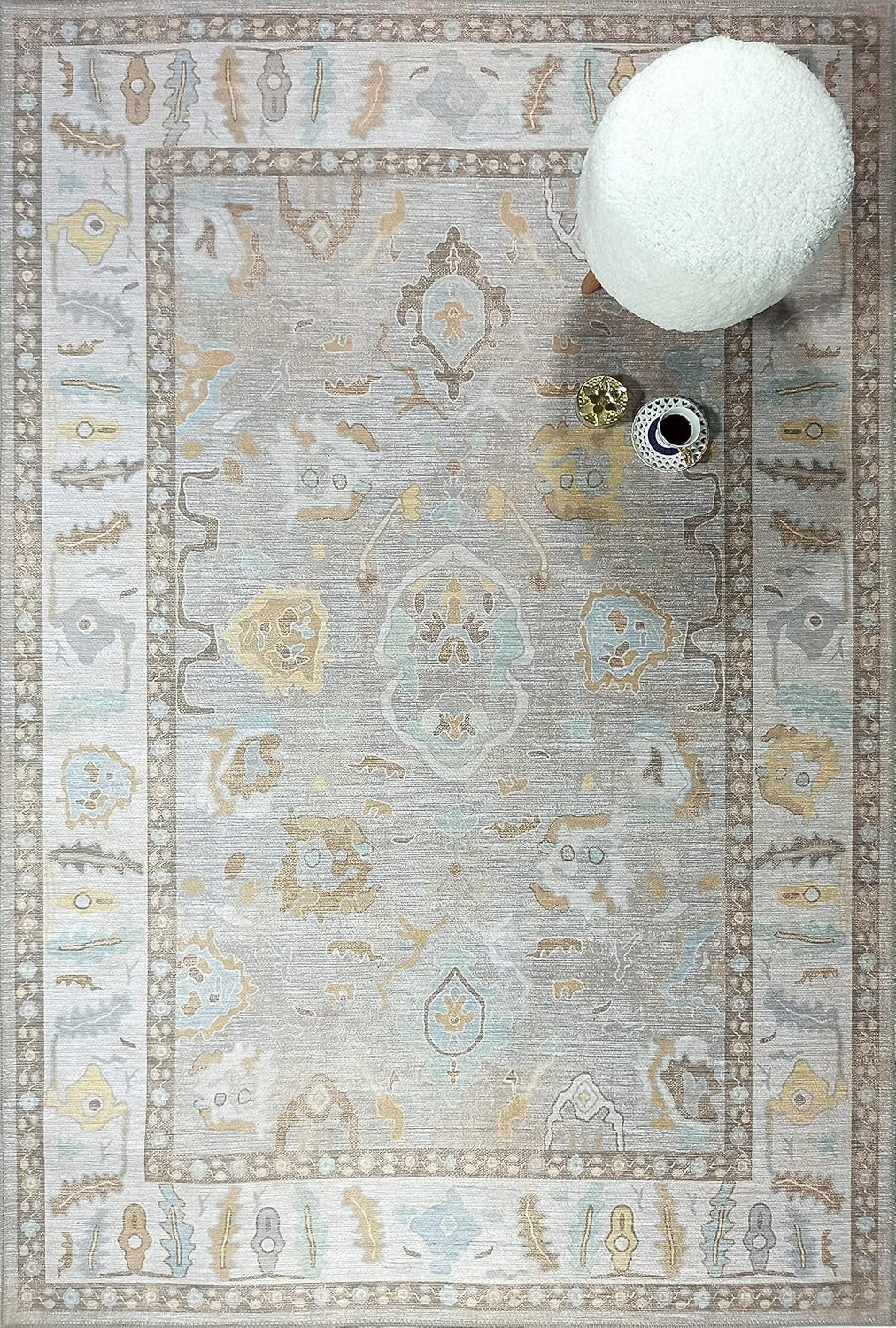 Modern Oushak Rug, Pink Bordered Vintage Turkish Pastel Colorful Oriental Inspired Area Rugs, Lux... | Amazon (US)