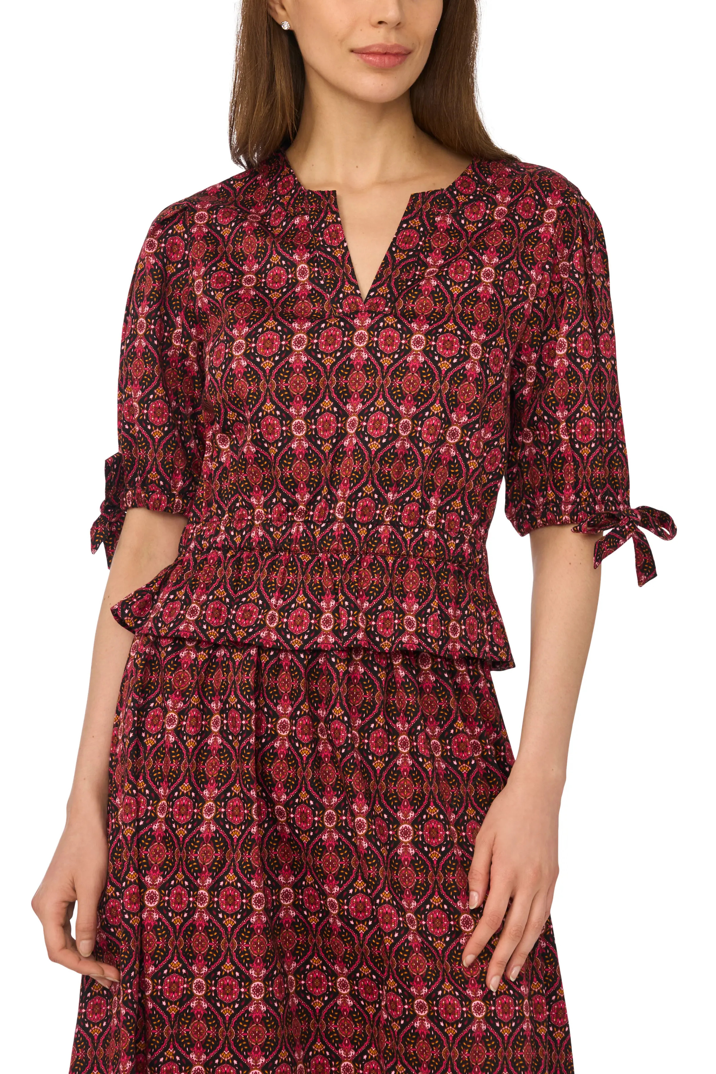 Split Neck Stretch Cotton Poplin Peplum Top (Women) | Nordstrom | Nordstrom