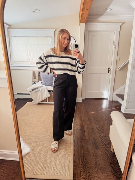 Love this black and white cropped lightweight sweater from magnolia! It’s on sale for under $30. Perfect paired with black trousers and sandals for a great spring transitional look or vacation outfit! 

Spring outfit, casual office look, spring casual outfits, spring sandals, neutral outfits

#LTKstyletip #LTKsalealert #LTKfindsunder100