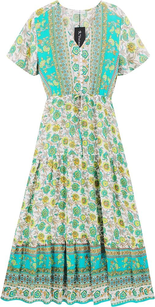 R.Vivimos Womens Summer Floral Print Cotton Short Sleeve Flowy Dress | Amazon (US)