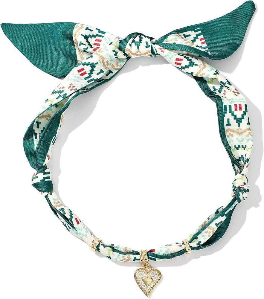 Scarf Necklace for Women Bandana Necklace with Gold Plated Pendant Heart,Cross,Moon, Fashion Jewe... | Amazon (US)