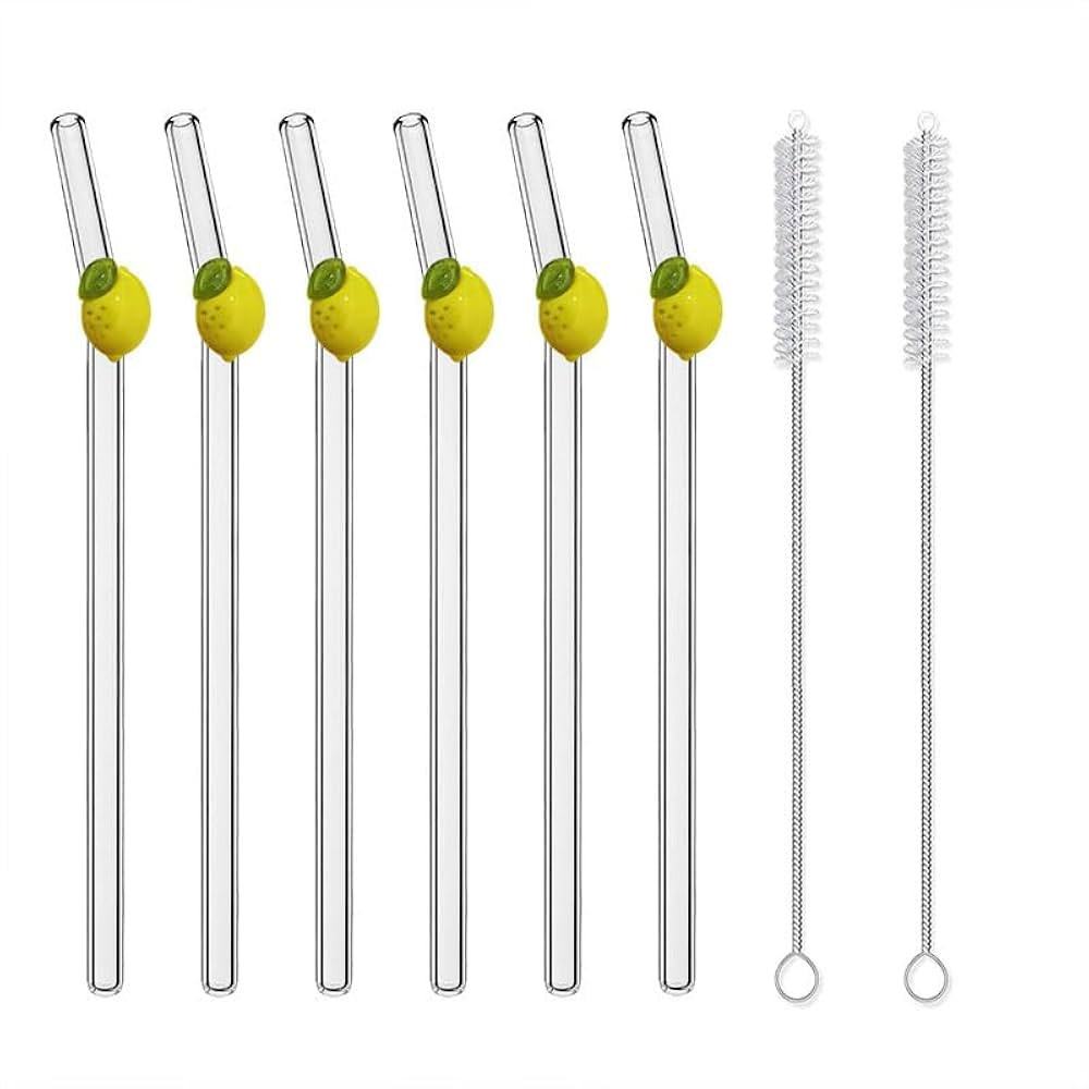 Reusable Glass Straws Shatter Resistant with 2 Cleaning Brushes, Cute Glass Straws with Charms, R... | Amazon (US)