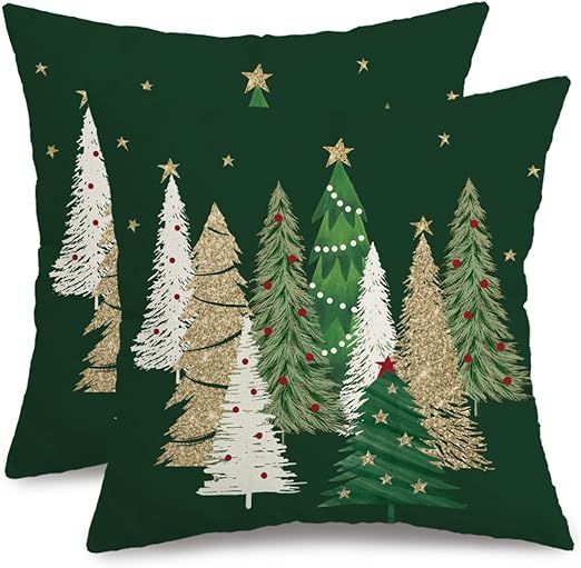 AACORS Christmas Pillow Cover 20X20 Inch Set of 2,Colorful Christmas Tree Stars Decoration Holida... | Amazon (US)