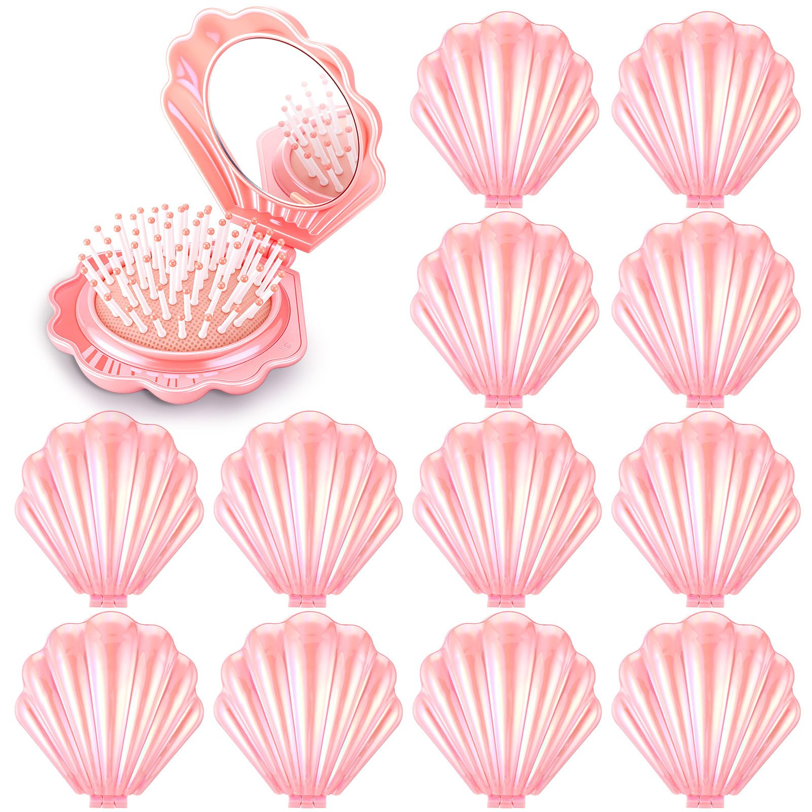 Meanplan 12 Pcs Mermaid Party Favors Shell Hair Brush with Mirror Foldable Mini Travel Pocket Hai... | Amazon (US)
