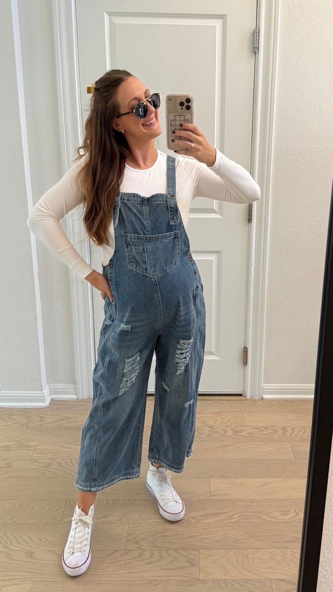 Easy every day fall outfit! Wearing a medium in the long sleeve and overalls 

#LTKBump