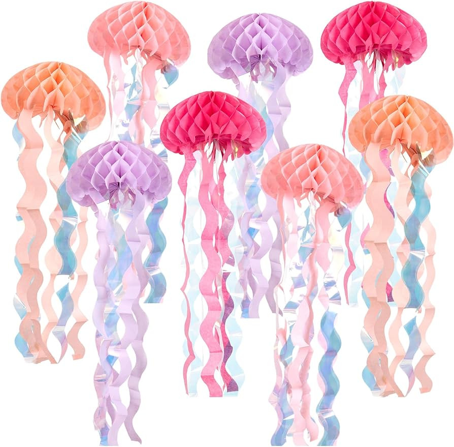 OBBOLO Under The sea Party Decorations, 8 Pcs Pink Jellyfish Honeycomb Decorations, for Mermaid B... | Amazon (US)