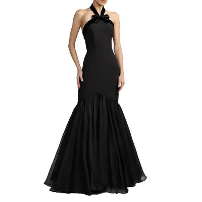 Mac Duggal Halter Neck Mermaid Gown with Bow Detail in Black at Nordstrom, Size 10 | Nordstrom