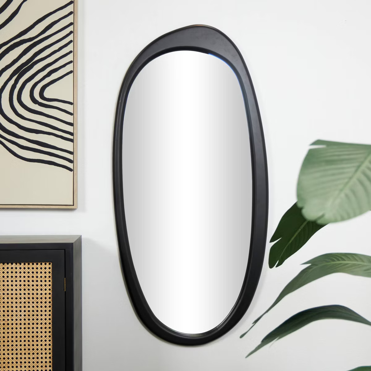 Wooden Abstract Oval Wall Mirror Black - Olivia & May | Target
